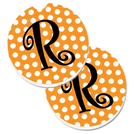 Carolines Treasures Monogram Initial R Orange Polkadots Set of 2 Cup Holder Car Coaster CJ1033-RCARC